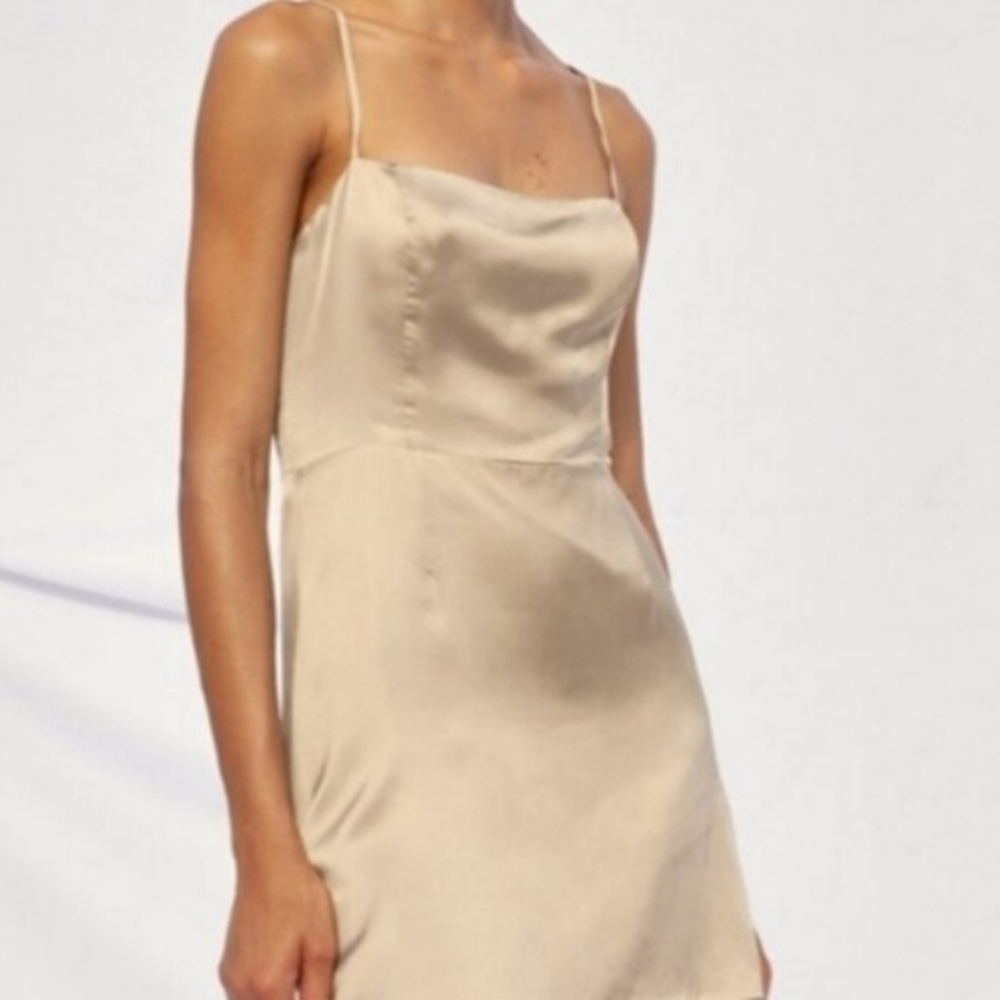 Aritzia Wilfred Isabelle Strappy '90s Mini Dress in Olive Beige Women's Size 2